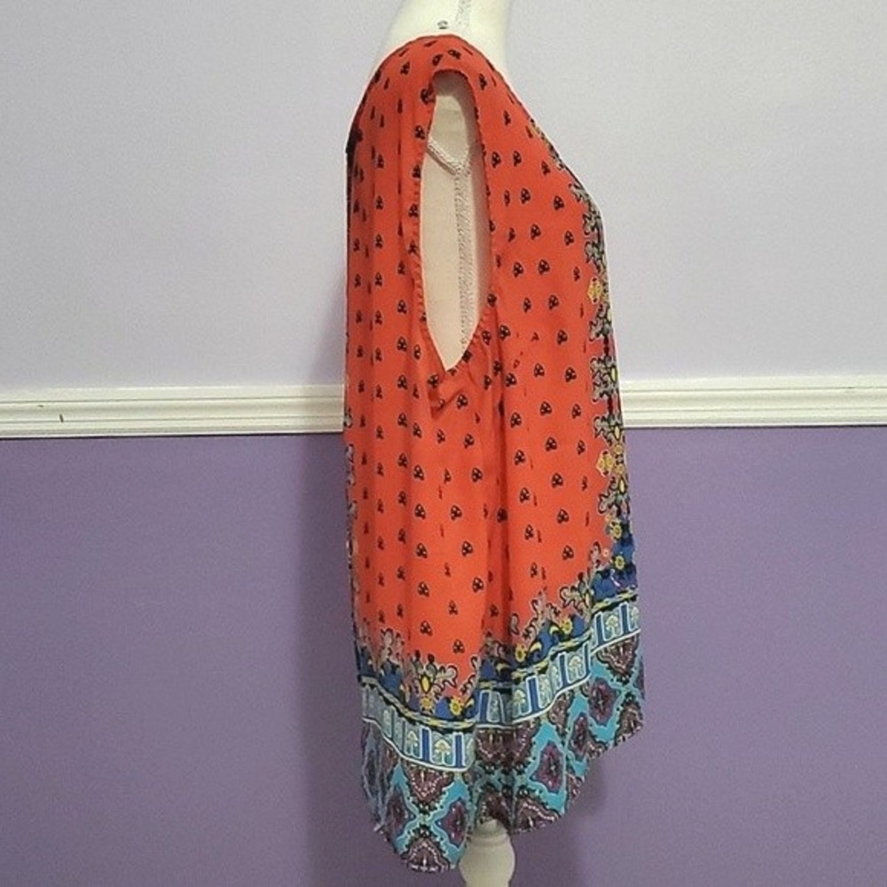 Cynthia Rowley Salmon Colorful Boho Print Button Down Back Sleeveless Top 2X - Picture 4 of 8